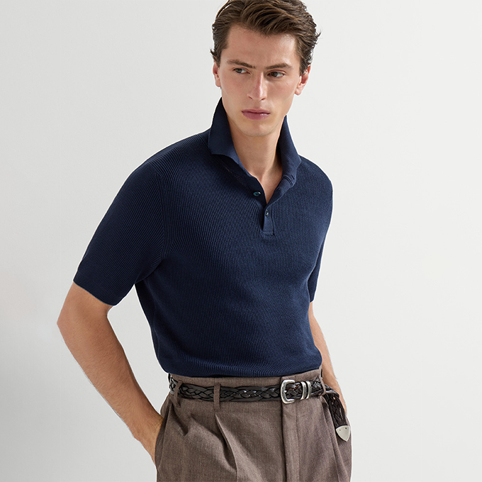 brunello cucinelli short sleeve cotton knit polo